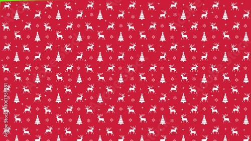 Christmas pattern peeling paper with snowflakes deer and trees wrap and unwrap transition reveals with chroma green background