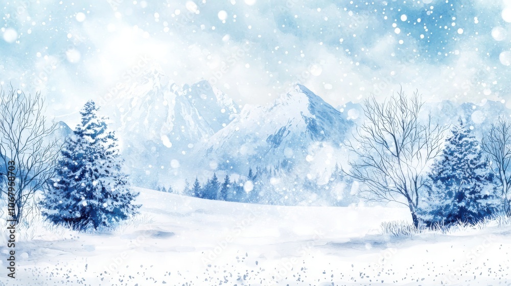 Fototapeta premium Winter's Embrace: A Snowy Abstract Watercolor Landscape