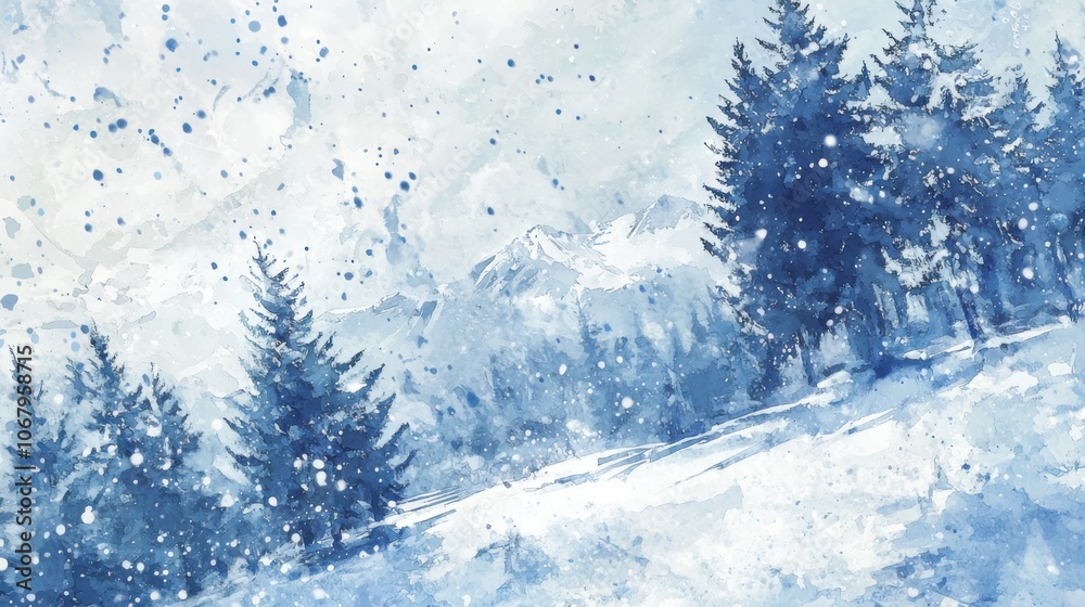 Fototapeta premium Winter's Embrace: A Snowy Abstract Watercolor Landscape