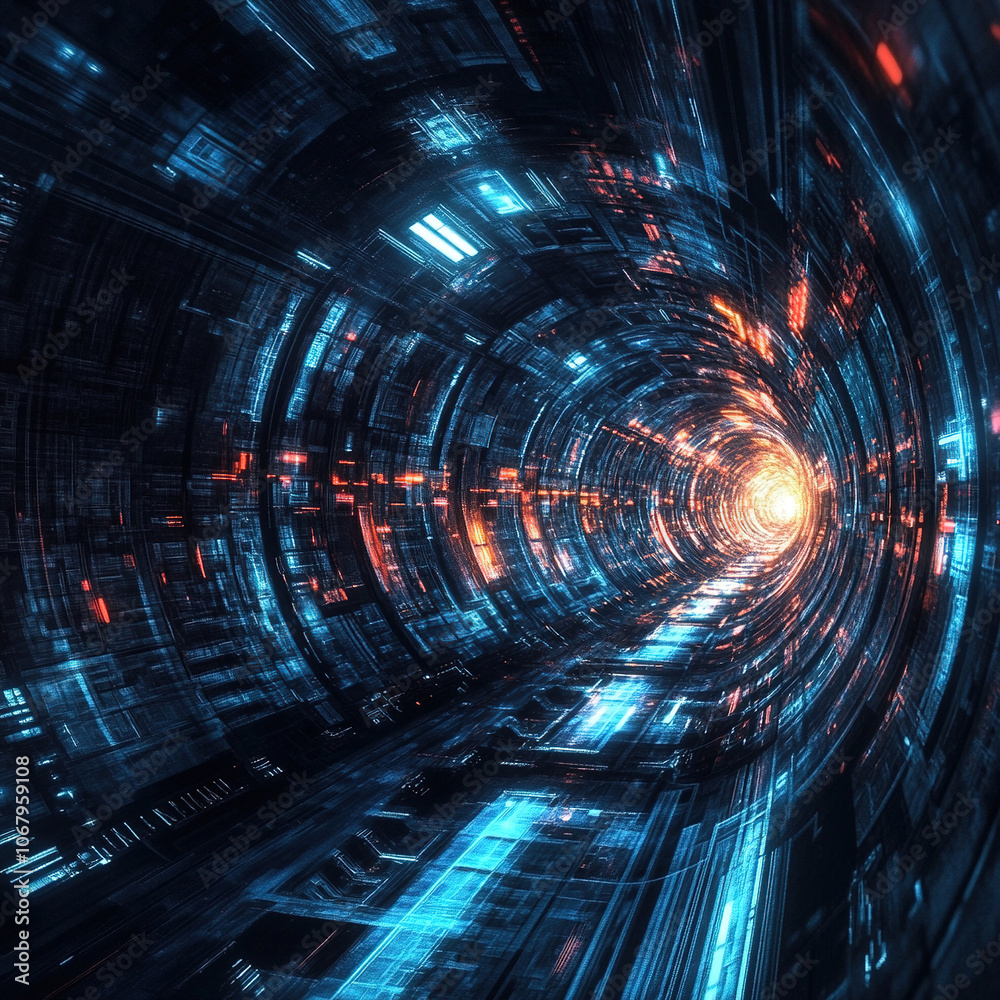 Futuristic Abstract Technology Tunnel. Cyber Tunnel Futuristic Abstract Technology Tunnel. Cyber Tunnel
