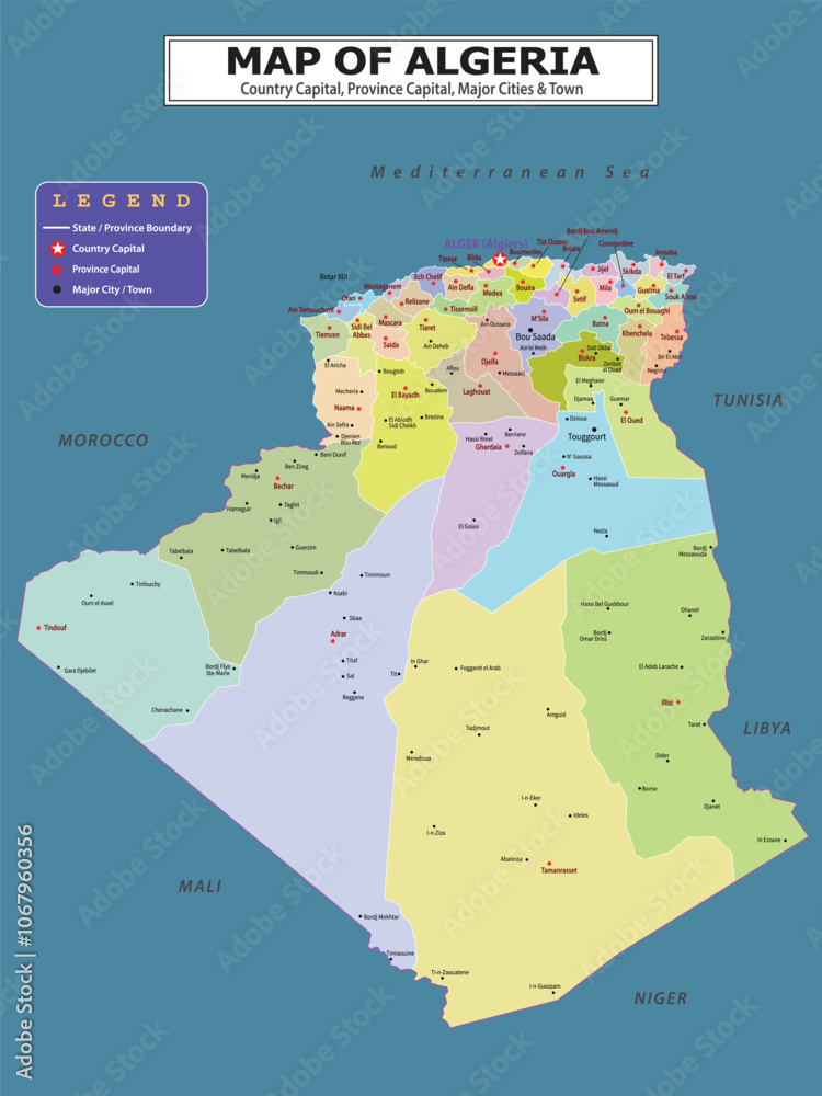 Fototapeta premium African Countries Geography Political map. Political map of country with capital, province or state capital, major cities and town.