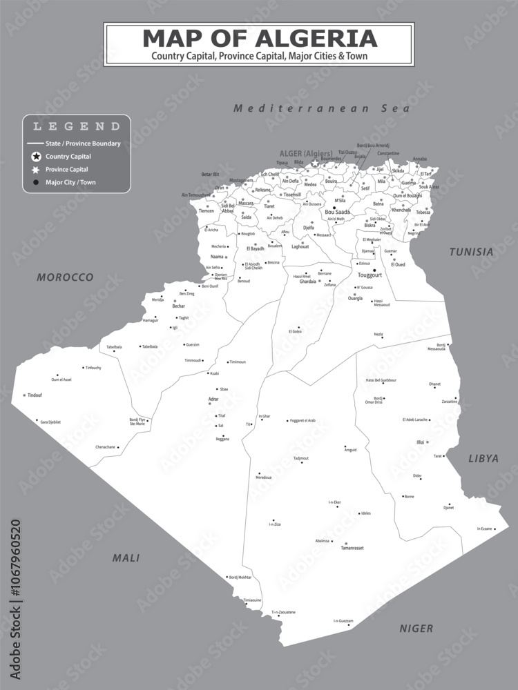 Obraz premium African Countries Geography Political map. Political map of country with capital, province or state capital, major cities and town.