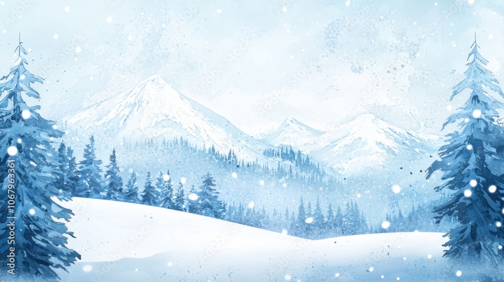 Winter's Embrace: A Snowy Abstract Watercolor Landscape
