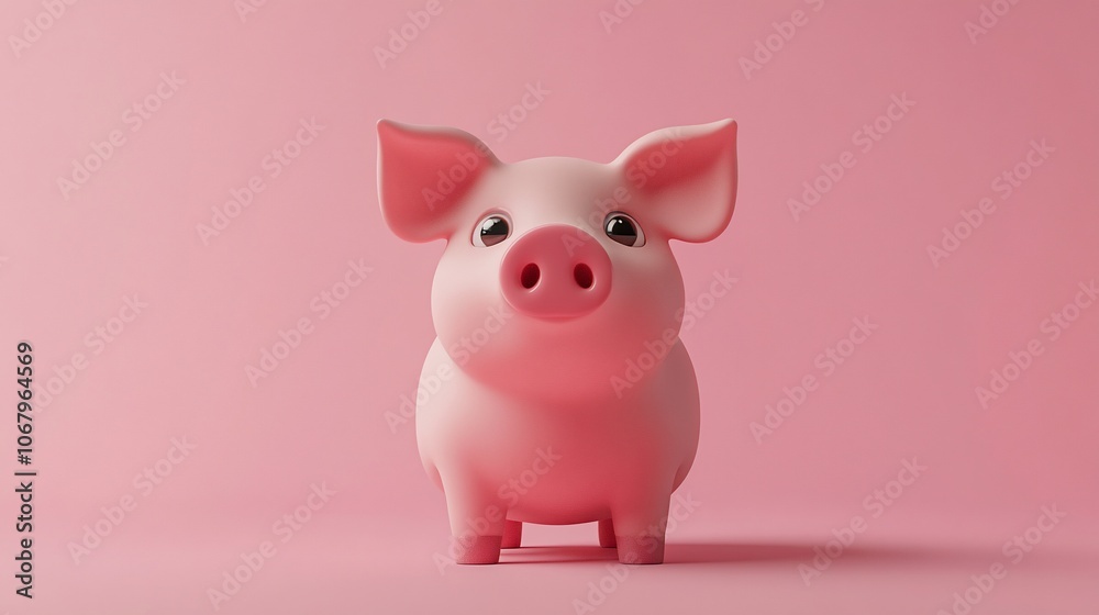 Cute pink pig on pink background, cartoon, 3d illustration. Cute pink pig on pink background, cartoon, 3d illustration.