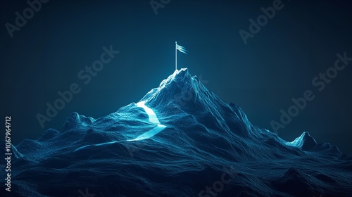 Abstract mountain with a path to the top way to goal in digital