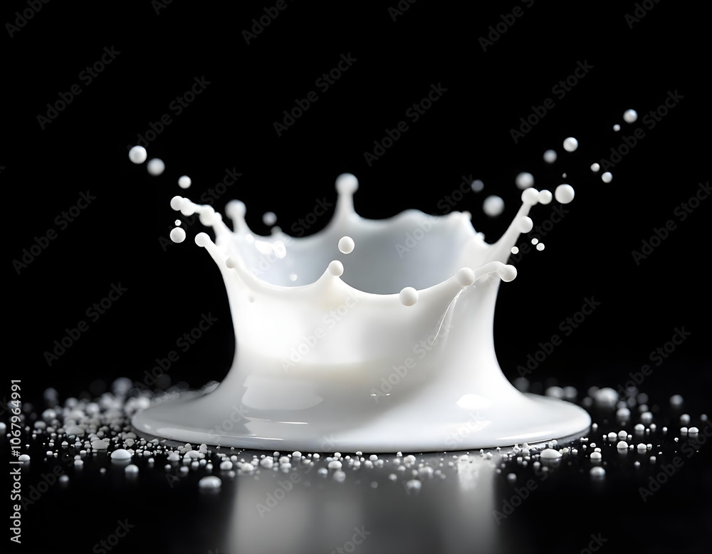 Milk Splashes in various shapes on a black background Milk Splashes in various shapes on a black background