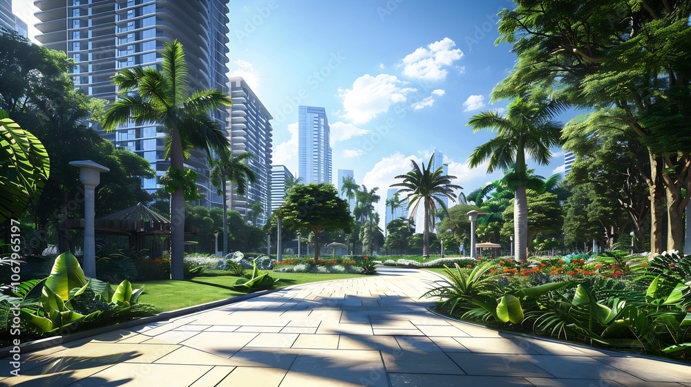 Park Path Amidst Skyscrapers Park Path Amidst Skyscrapers