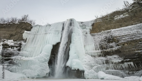 A waterfall frozen by sub-zero temperatures