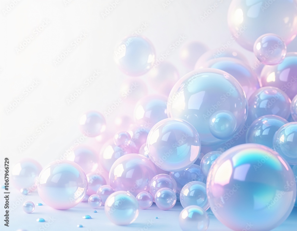 Graceful Bubbles Suspended in the Air, Reflecting Light with Iridescent Colors Graceful Bubbles Suspended in the Air, Reflecting Light with Iridescent Colors