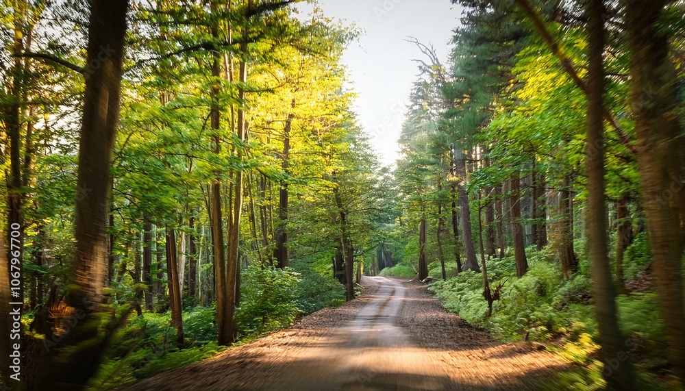 Obraz premium A bike trail leading through lush trees