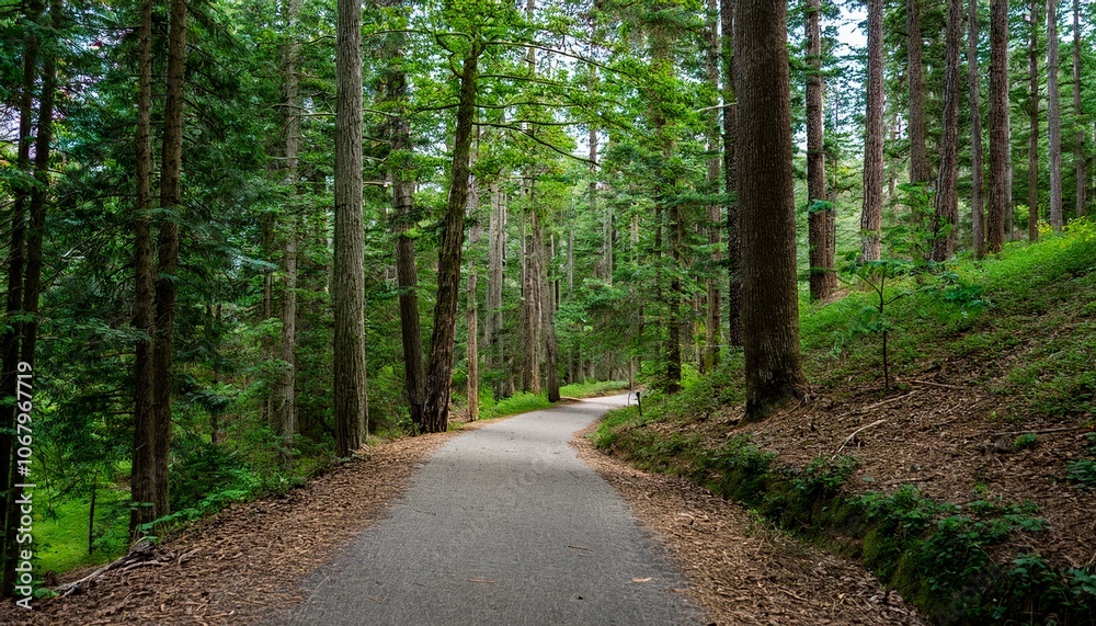 Fototapeta premium A bike trail leading through lush trees