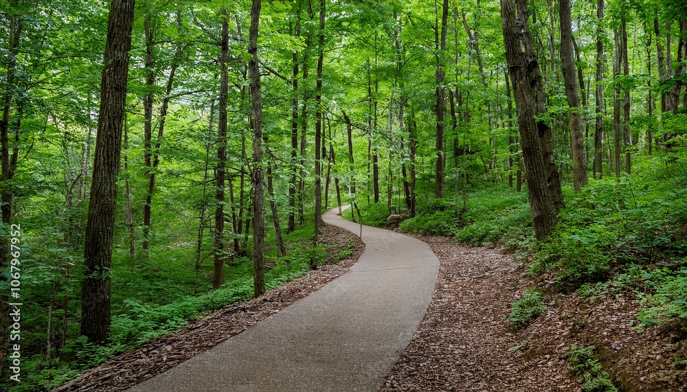 A bike trail leading through lush trees A bike trail leading through lush trees