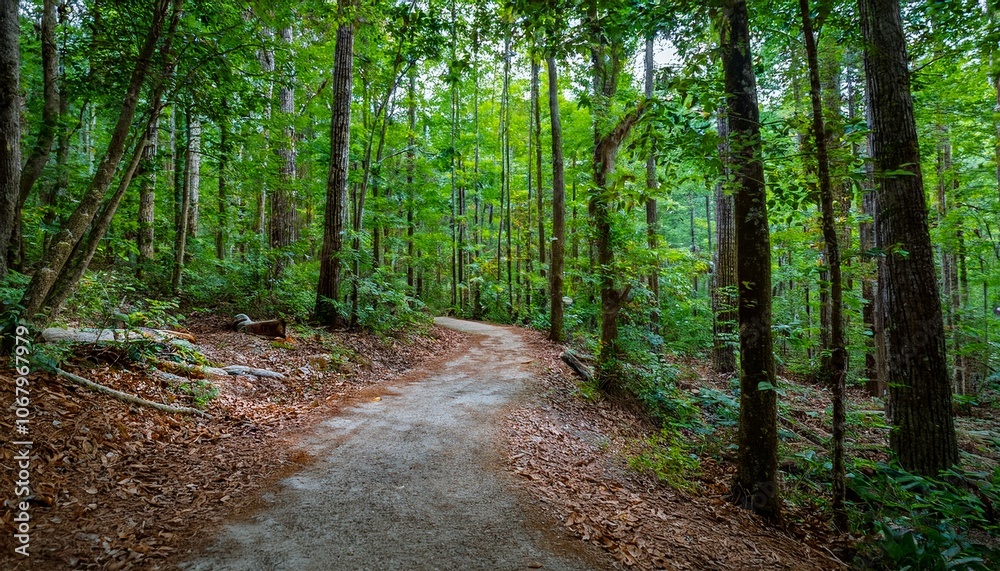 A bike trail leading through lush trees A bike trail leading through lush trees