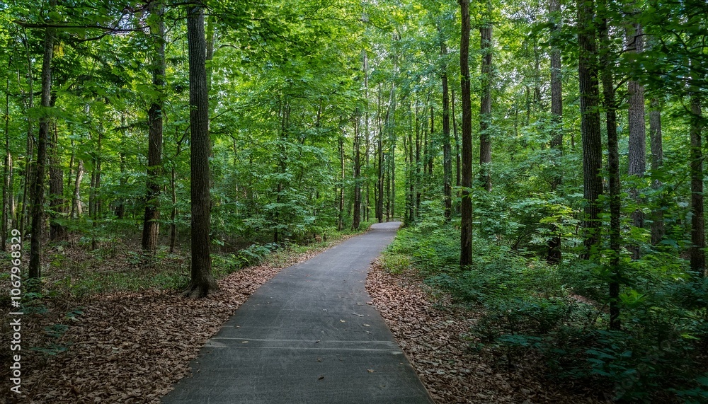 Fototapeta premium A bike trail leading through lush trees