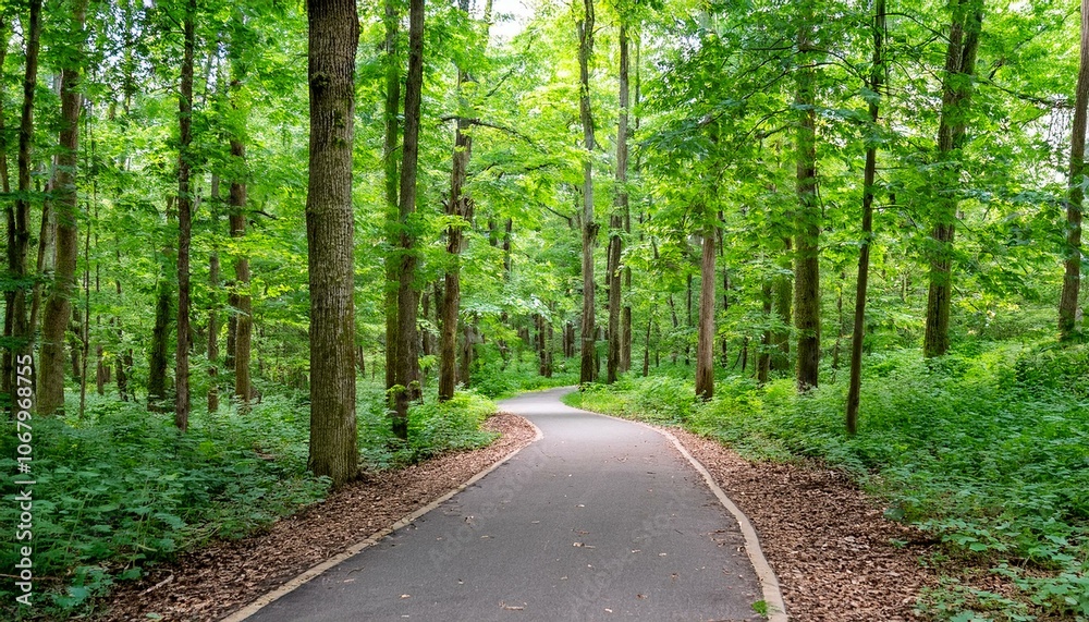 A bike trail leading through lush trees A bike trail leading through lush trees