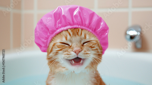 Cat in Pink Shower Cap:  A ...