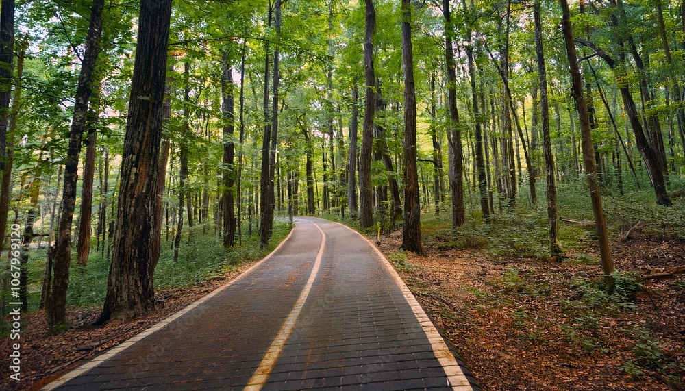 Fototapeta premium A bike trail leading through lush trees
