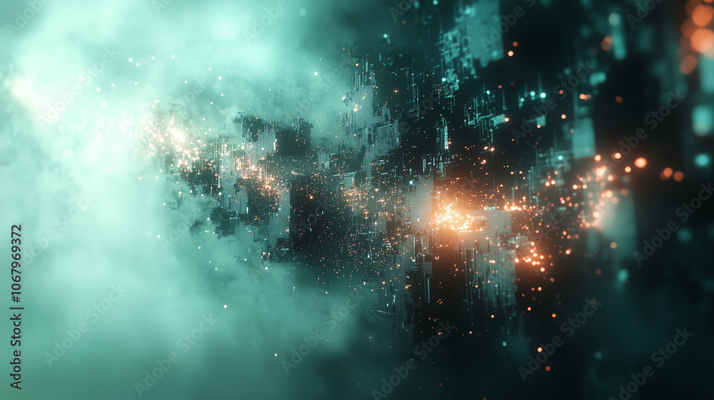 Fototapeta premium Abstract futuristic background with glowing teal and orange lights