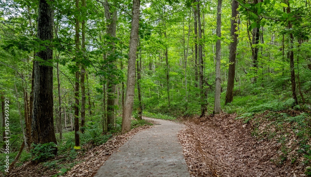 A bike trail leading through lush trees A bike trail leading through lush trees