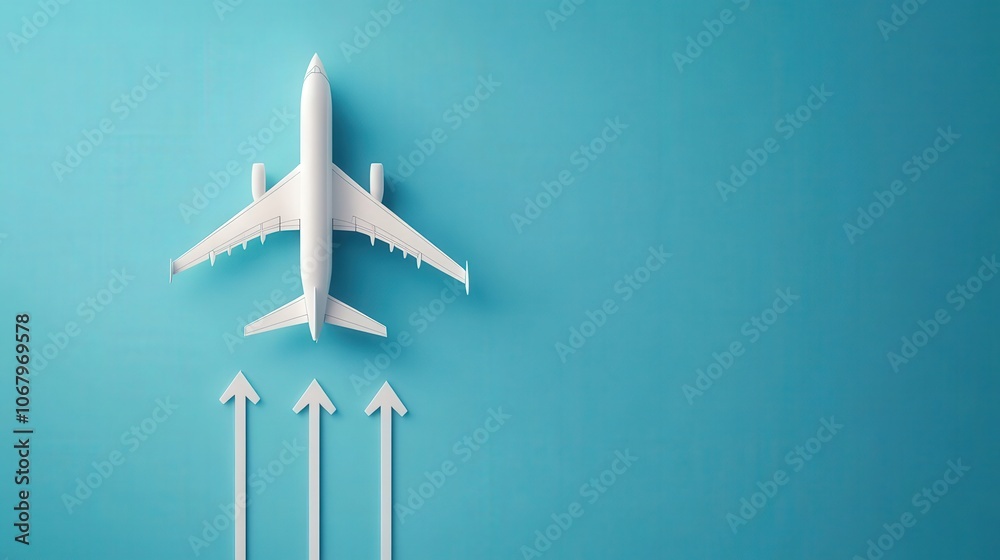 Fototapeta premium Airplane with upward arrows, representing logistic network expansion