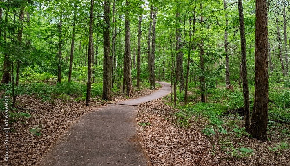 Fototapeta premium A bike trail leading through lush trees