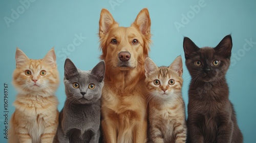 Photograph of Various Dogs and Cats Sitting Together in Harmony photo