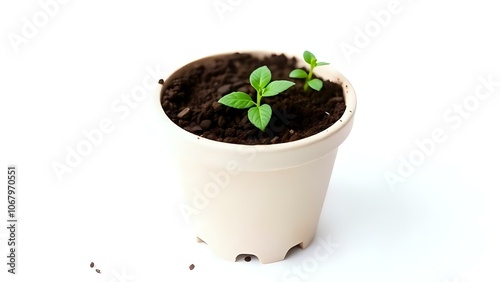 Biodegradable Seed Pot with Soil on White Background for Sustainable Gardening