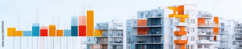 Apartment complex with bar graph, isolated to indicate rental market trends