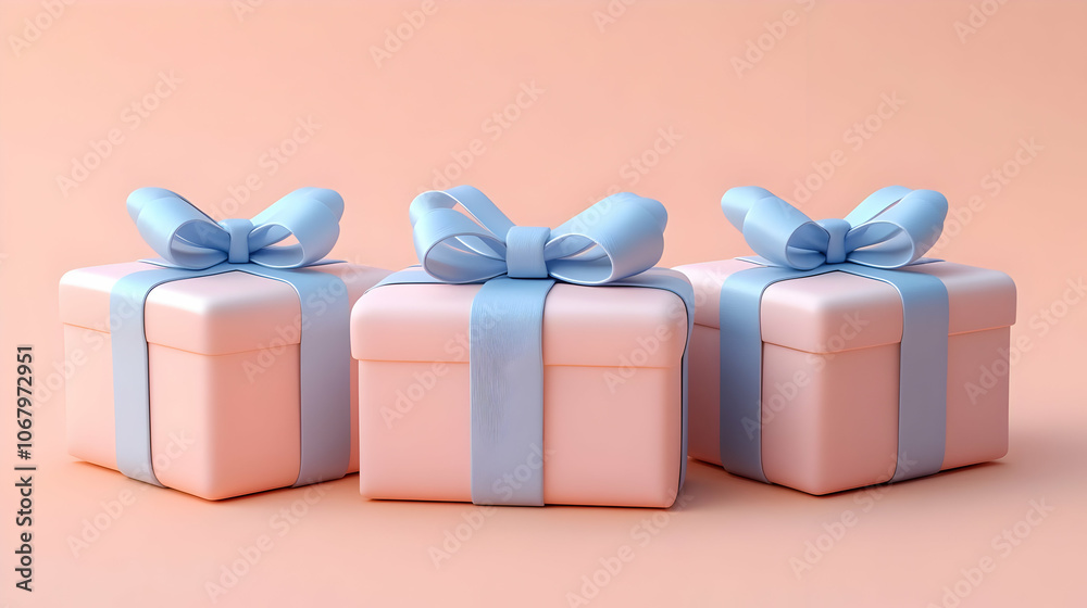 Obraz premium 3D Illustration of Pink Gift Boxes with Blue Ribbons