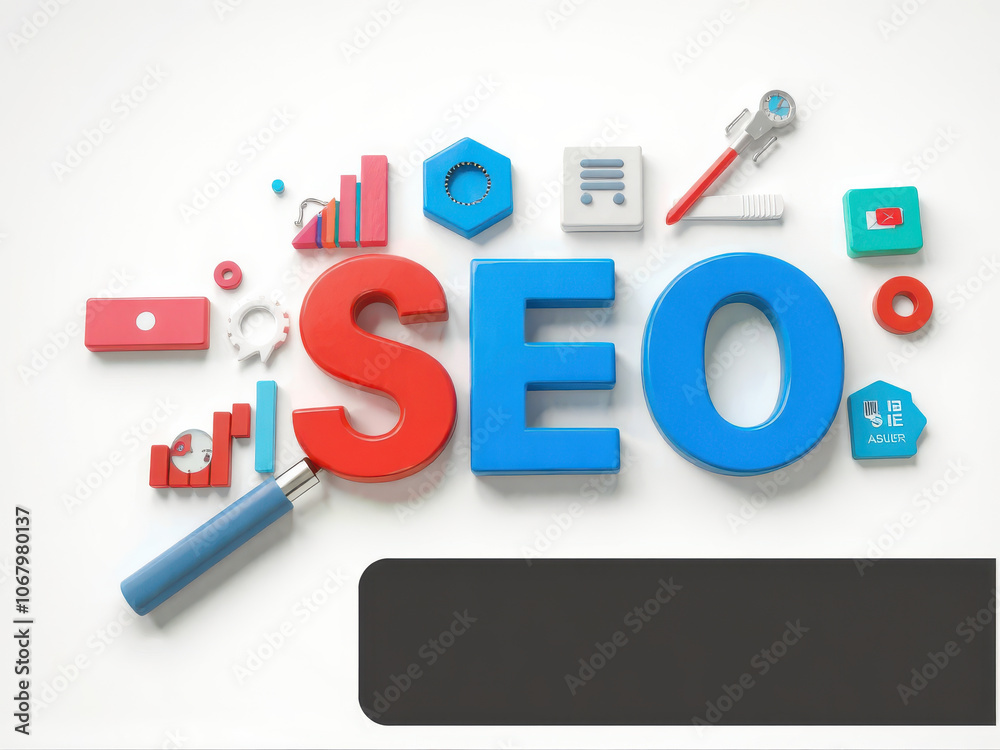 SEO tools and elements arranged creatively, showcasing digital marketing SEO tools and elements arranged creatively, showcasing digital marketing