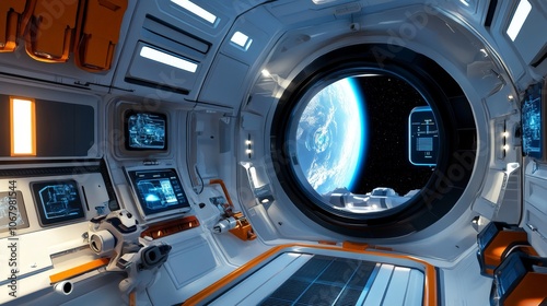 Fototapeta Naklejka Na Ścianę i Meble -  A VR application for astronauts training for space missions, featuring zero-gravity simulations and spacecraft operations