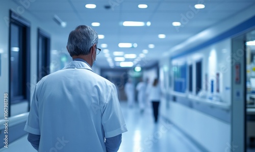 Hospital Corridor with Medical Staff Health Awareness and Education for World Health Day and International Day of Education