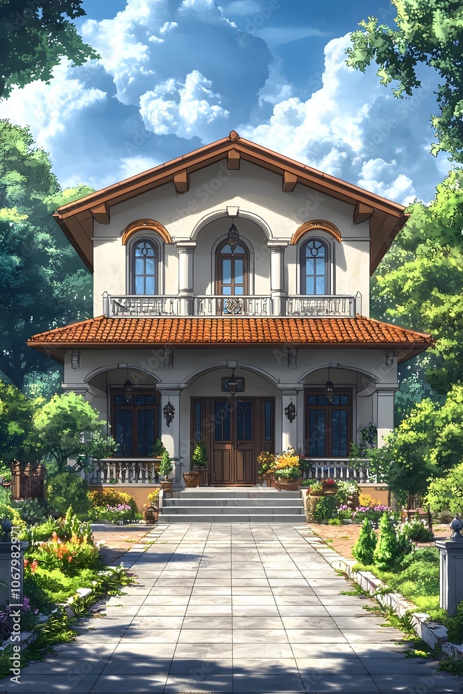 Charming Cartoon House Under Overcast Sky Charming Cartoon House Under Overcast Sky