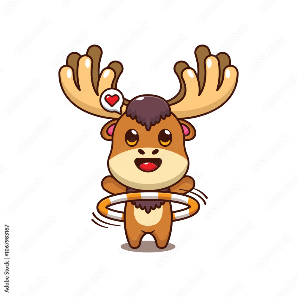 Moose playing hula hoop. mascot cartoon character vector illustration.