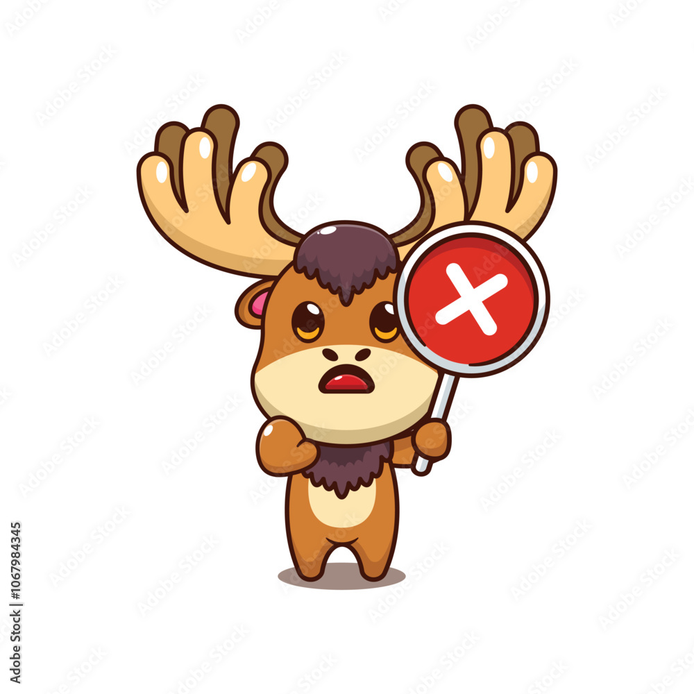 Moose with wrong sign. mascot cartoon character vector illustration. Moose with wrong sign. mascot cartoon character vector illustration.