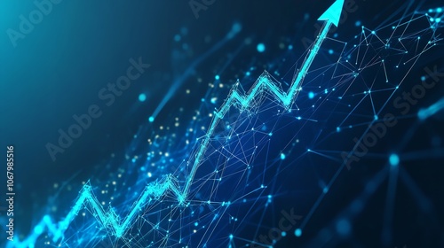 Digital Growth Graph Chart with Up Arrow on Technology Blue Background photo