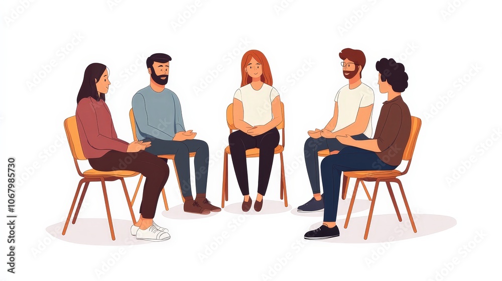Fototapeta premium Prisoners attending a group therapy session, discussing their experiences, isolated on a white background