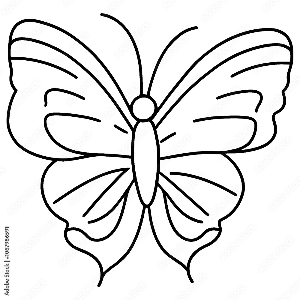 Simple Butterfly Line Drawing - Minimalist Black and White Insect Illustration for Children's Coloring Books and Creative Projects Simple Butterfly Line Drawing - Minimalist Black and White Insect Illustration for Children's Coloring Books and Creative Projects