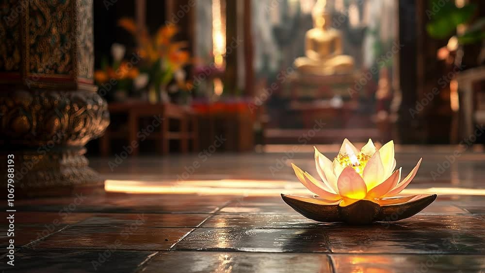 Peaceful Temple Lotus Bloom Seamless Loop Video Background