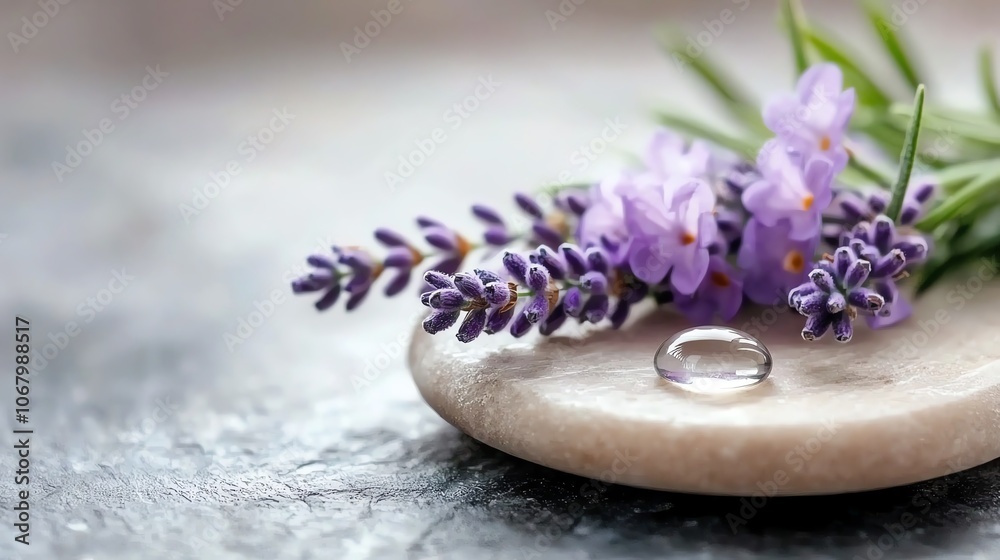 Single dewdrop on lavender petal, soft light, sharp focus Single dewdrop on lavender petal, soft light, sharp focus