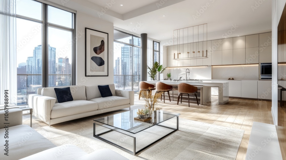 Fototapeta premium Modern Bright Living Room in Urban Apartment