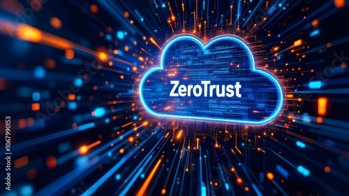 Zero Trust Cloud Security Concept - Digital Transformation Technology with Neon Cyber Network Visualization