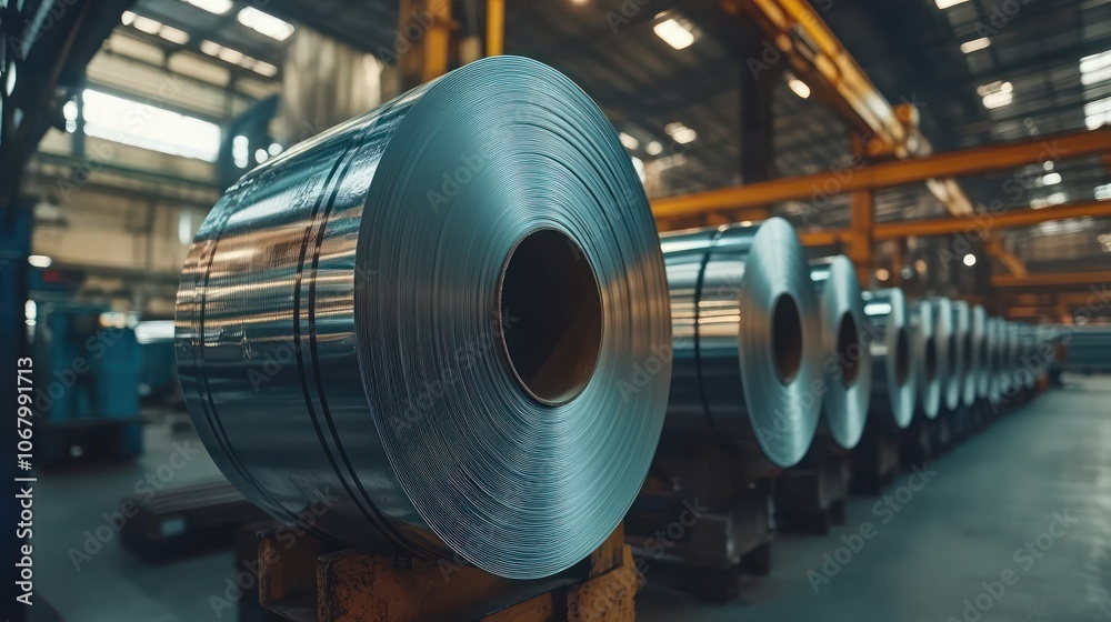 Rolls of galvanized steel sheet inside the factory or warehouse Rolls of galvanized steel sheet inside the factory or warehouse