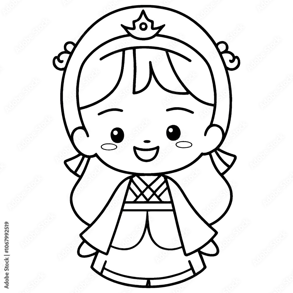 Cute Chibi Princess Line Art - Kawaii Royal Character Drawing - Simple Asian Princess Outline - Children Coloring Page Design Cute Chibi Princess Line Art - Kawaii Royal Character Drawing - Simple Asian Princess Outline - Children Coloring Page Design