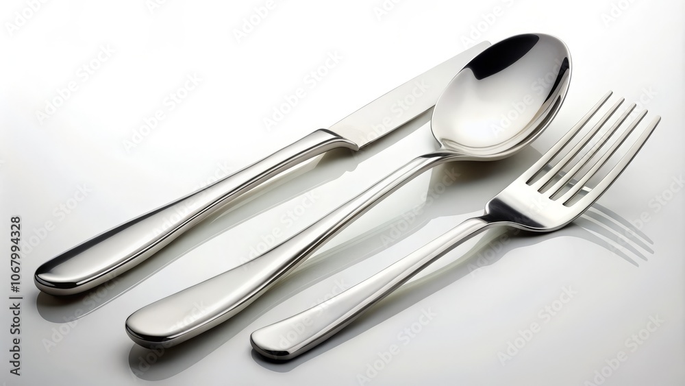 Elegant Arrangement of Knife, Fork, and Spoon Isolated on a White Background with Clipping Path for Culinary and Dining Purposes, Perfect for Table Setting Concepts Elegant Arrangement of Knife, Fork, and Spoon Isolated on a White Background with Clipping Path for Culinary and Dining Purposes, Perfect for Table Setting Concepts