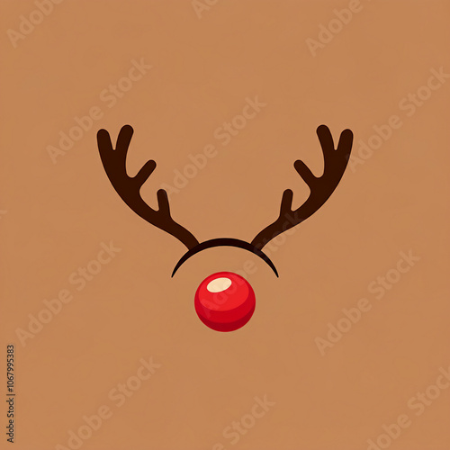 A pair of reindeer antlers with a festive red nose