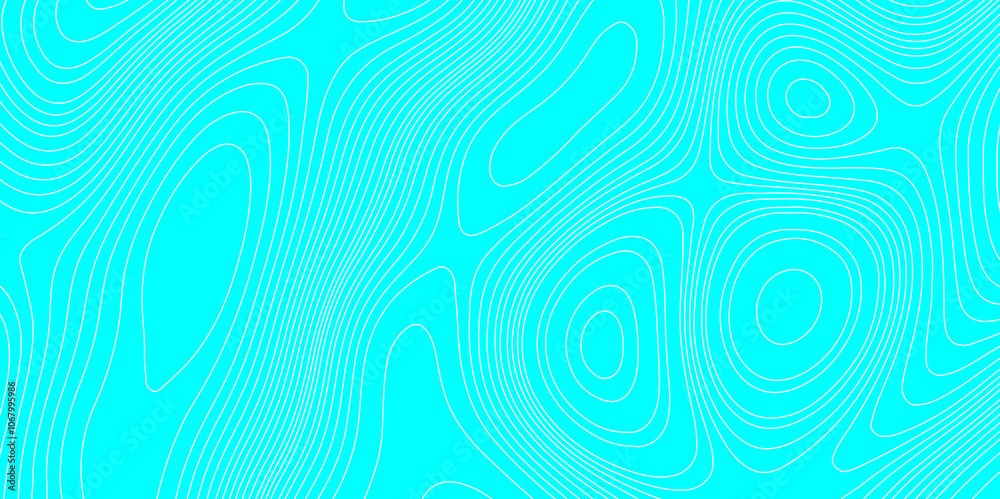 Topographic pattern white and cyan contours vector geographic mountain relief texture background, topography line map vintage outdoors style cartography luxury wavy pattern and geographic map design. Topographic pattern white and cyan contours vector geographic mountain relief texture background, topography line map vintage outdoors style cartography luxury wavy pattern and geographic map design.