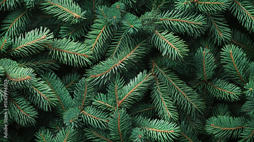 Lush evergreen branches create a vibrant, textured backdrop during the winter season Lush evergreen branches create a vibrant, textured backdrop during the winter season
