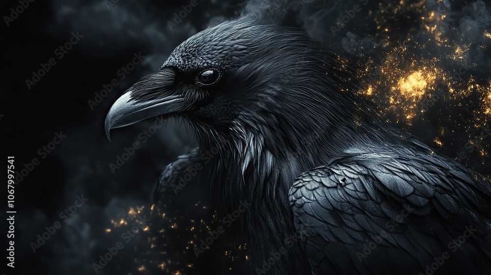 Fototapeta premium Gothic raven on a dark background, a spooky and mysterious design perfect for Halloween or horror themes.