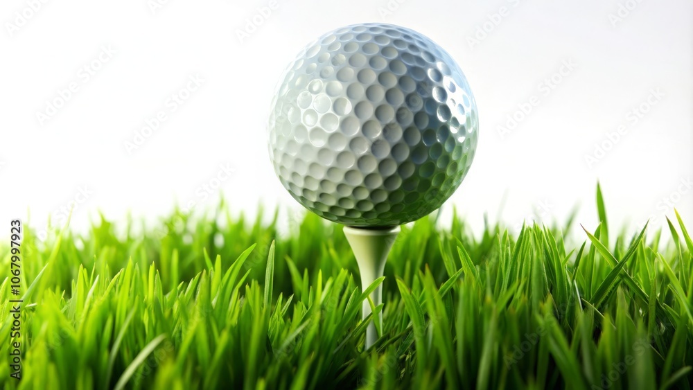 Isolated Golf Ball on Pin Over Lush Green Grass with White Background, Perfect for Sports and Golf-Themed Designs, Showcasing the Essence of the Game in a Minimalist Style Isolated Golf Ball on Pin Over Lush Green Grass with White Background, Perfect for Sports and Golf-Themed Designs, Showcasing the Essence of the Game in a Minimalist Style